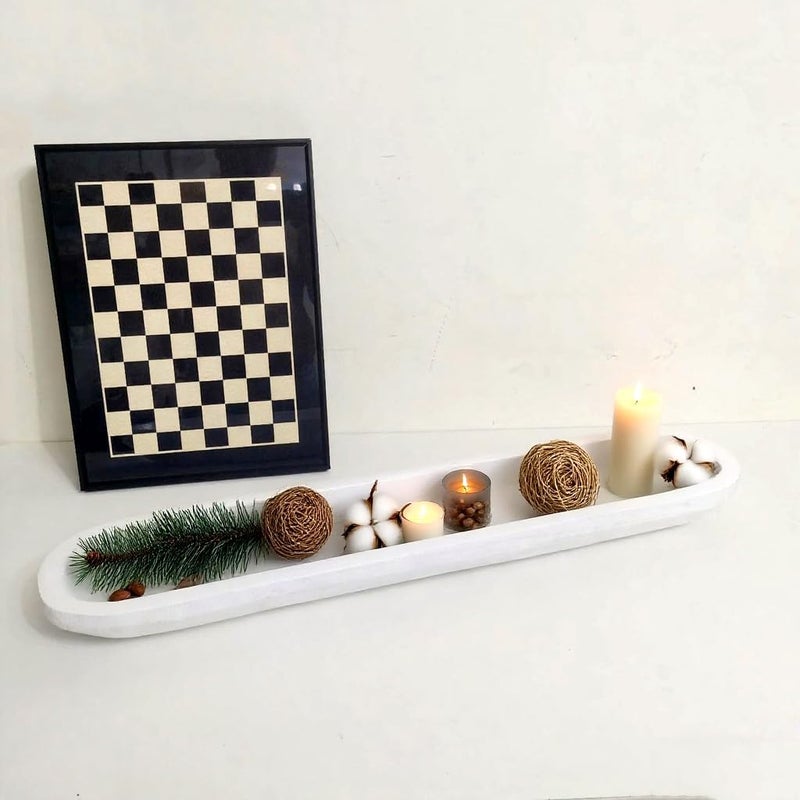 BEDAZE Wooden Dough Bowls Decorative，Rustic Bread Long Bowls Decor Wood Tray, Hand Carved for Table Centerpiece Decor, Home Decor (30 * 6 * 2inch White) - Image 5